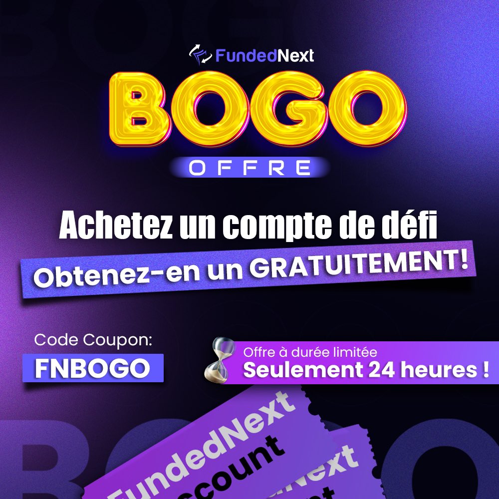 Achetez un compte Challenge, obtenez-en un GRATUITEMENT !

Lorsque vous achetez un compte FundedNext Challenge, vous serez éligible à un compte Challenge identique GRATUITEMENT !

Code du coupon : FNBOGO

Offre disponible pour 24 heures seulement !
fundednext.com/?fpr=ares12