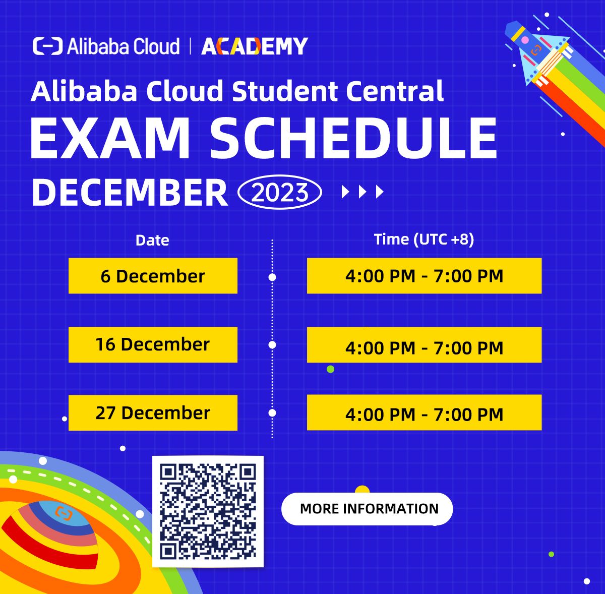alibaba_cloud's tweet photo. π₯The exam schedule for #AlibabaCloud Certifications in December 2023 is here! It's time to showcase your cloud computing skills and earn globally recognized certificates!
Learn more: https://t.co/Ok96ku6uYX
#StudentCentral https://t.co/EPlwiFTm3H