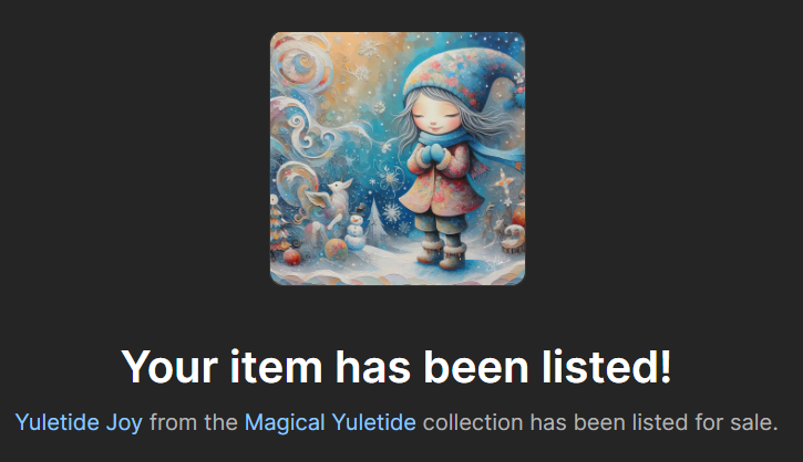 zetsketches's tweet photo. First NFT dropped for the NEW  "Magical Yuletide" Collection on #OpenSea!

Check out my item listing on OpenSea! ⬇️ Save on gas fees! 💙

❄️"Yuletide Joy"❄️
1/1
0.005 #ETH

https://t.co/NM789f5SFR via @opensea 

#OpenSeaNFT #PolygonETH #PolygonNFTs https://t.co/CdwFIGwvUZ