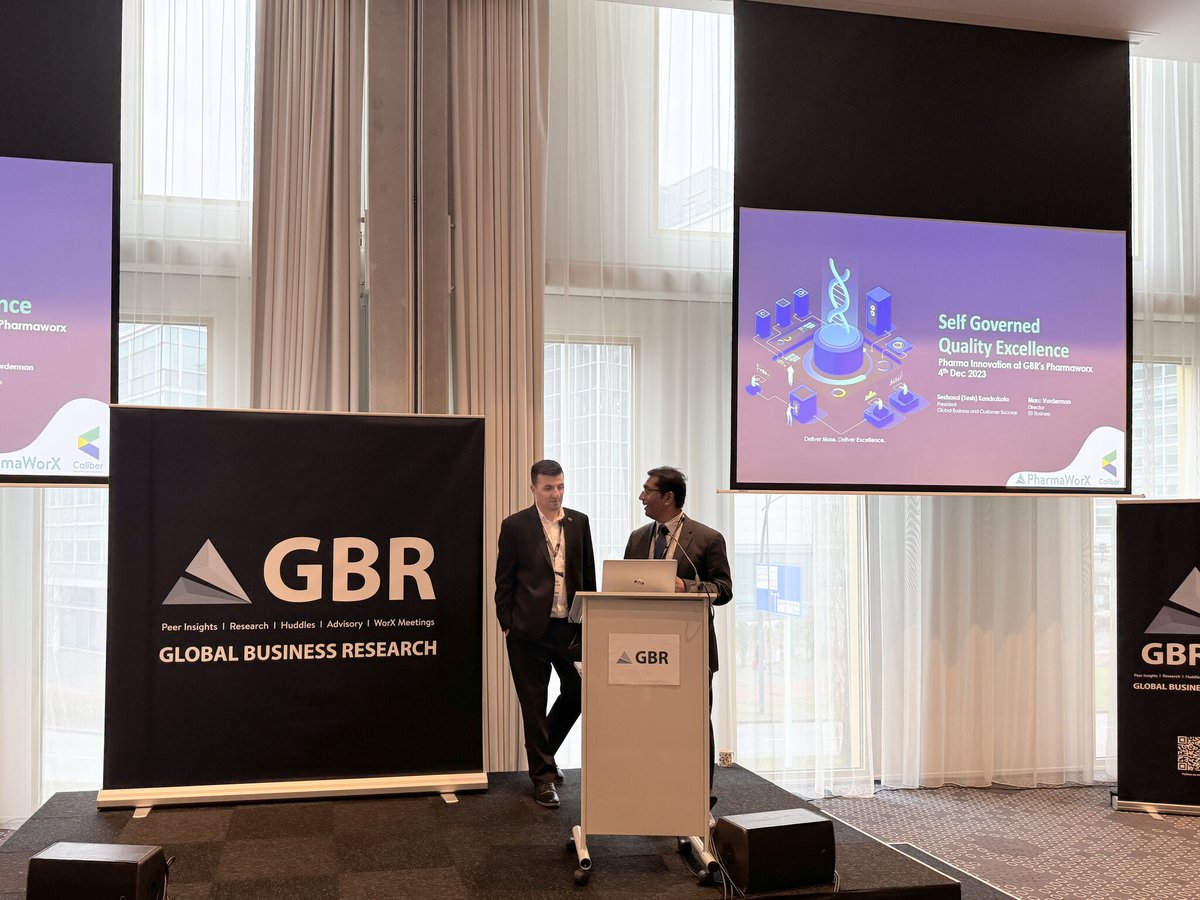 CaliberTech's tweet photo. Highlights from the impactful keynote by Seshasai & Marc at PharmaWorx event, highlighting strategy for self-governance to achieve the Industry North-Star.
#Pharmaceuticals #Innovation #CaliberTechnologies #AIinPharma #Northstar #PharmaceuticalManufacturing #Quality #Complaince https://t.co/5XKZMRDgKU
