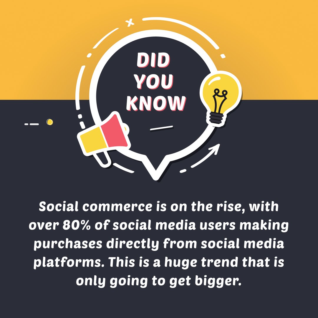 Social commerce is booming!

Did you know over 80% of social media users make direct purchases on platforms? Social commerce is rapidly reshaping the way we shop online.
Stay informed! #SocialCommerceInsights #DigitalShopping #SocialCommerceFacts #ShopSmart #GeneralAwareness