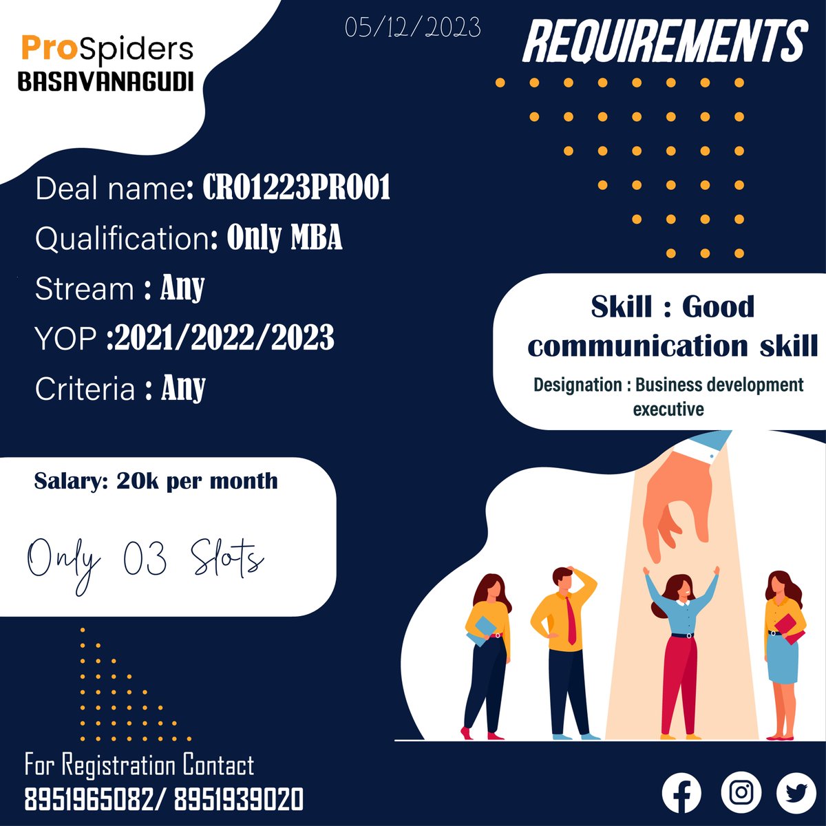 Today's Requirements

To Register, Contact our HRs:
9686700800/7337885026

#prospiders #prospidersbasavanagudi #jobvacancy #jobseekers #applynow #dreamjob #jobopportunity #jobinterview #commerce #any #bangalore