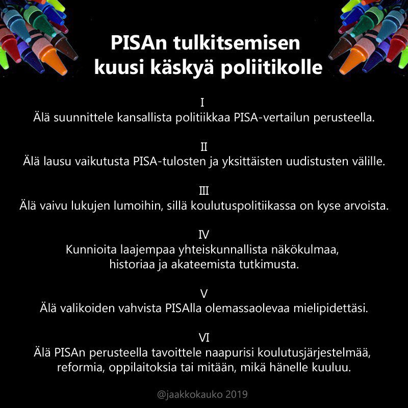 Arvaisin, että koulutuspolitiikka on tänään keskustelussa. Pidetäänhän mielessä pitkä muutoksen kaari ja vältetään ryhmittymistä yksinkertaisten ratkaisujen taakse. #pisa2022