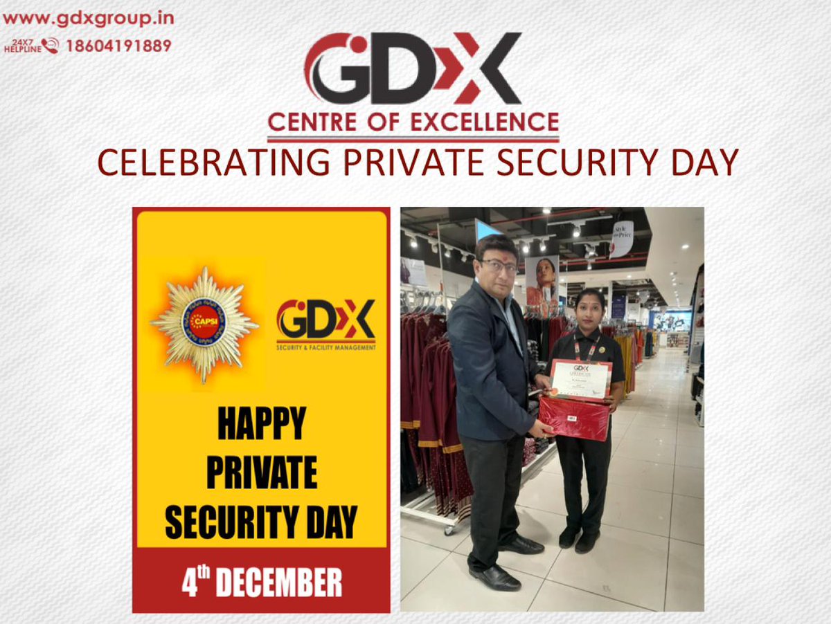GDXfacility's tweet photo. Proud to announce that Ms Shrijita Acharia, Security Guard Female, from Kolkata has been awarded Best Security Guard Female of the Year #GDXGroup #CAPSI #PrivateSecurityDay #PrivateSecurityIndustry #Security #GDXuniqueservices #GDX37YearsofServiceExcellence Mahesh Sharma https://t.co/xb2KeQ9Uep