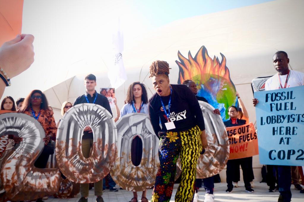 CAPPAfrica's tweet photo. Together with our communities, the Kick Big Polluters Out coalition rejects the hijacking of #COP28 by private and fossil fuel interests.
We demand reparations for their climate sins, for their pollution of our water and land. #MakeBigPollutersPay #KBPO https://t.co/sFFEzPo7f5