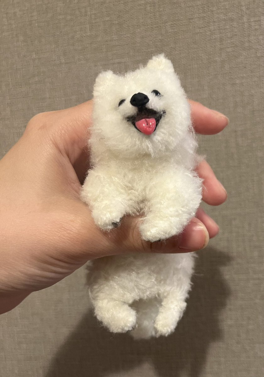 ice3dolls's tweet photo. 一目見て可愛いって思った大型犬のサモエドさん制作しました。
にっこり口角があがってる表情が特徴らしくて口元を作る時に気づけば1人で無言で口角が上がってました🫠怖

 #アートドール #モールアート #モールアニマル #羊毛 #サモエド #わんちゃん #samoedo  #dog https://t.co/2IwXt5SNSk