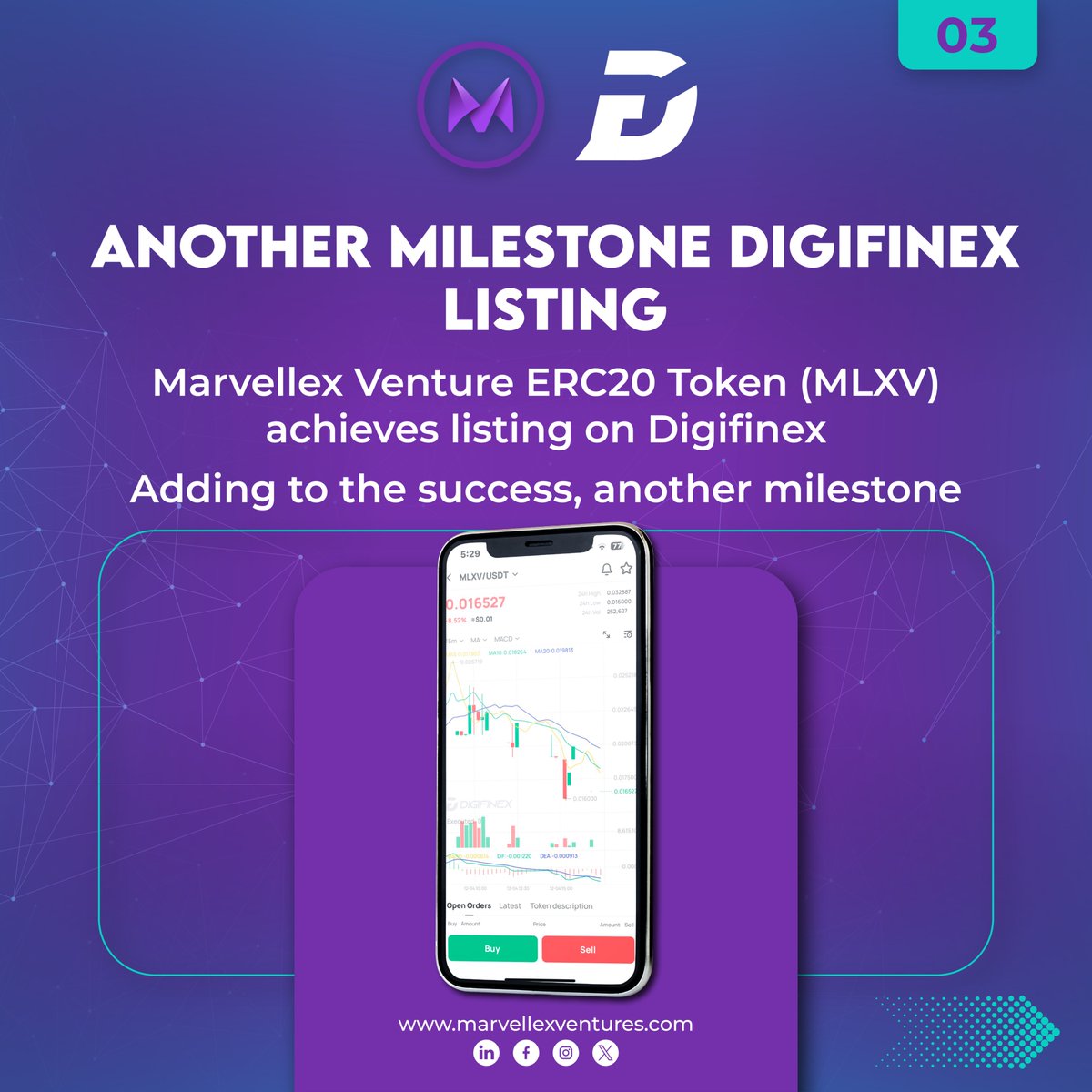 MarvellexP's tweet photo. Stepping into new horizons!
Marvellex Venture Token (MLXV) is now officially listed on https://t.co/XoygkOGcyd and DigiFinex, marking significant milestones in our journey. Exciting times ahead!
#MLXVListing #XTexchange #DigiFinex #BlockchainSuccess https://t.co/7I8zLArNMC
