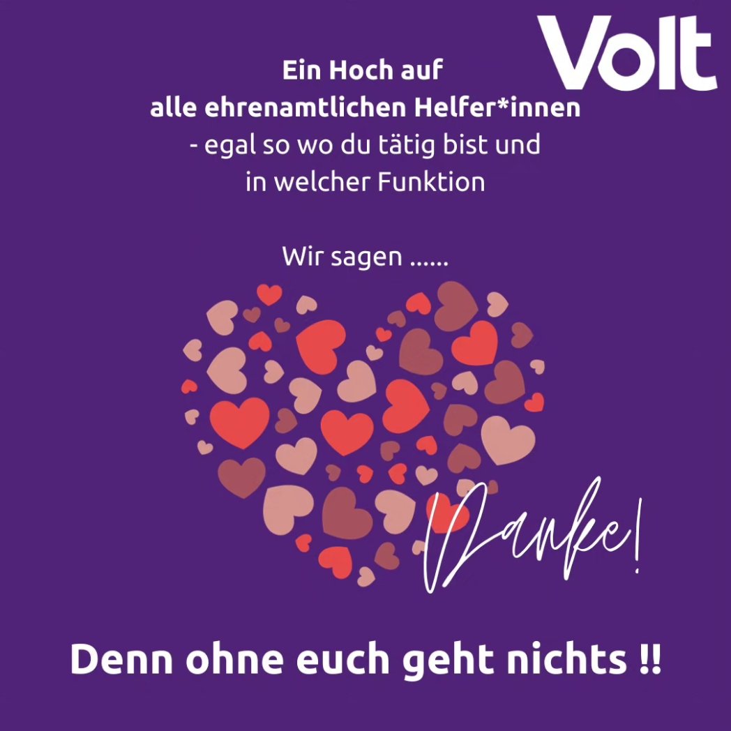 Heute ist Int. #TagDesEhrenamtes
In unserem #VoltRuhr #Adventskalender könnt ihr mehr zu diesem Thema lesen und welche Rolle es bei #Volt hat:
volt.link/ehrenamtfb
volt.link/ehrenamtig
Ein großes 💜Danke an alle Ehrenamtler.  
#Ehrenamt #Gesellschaft #WirZusammen