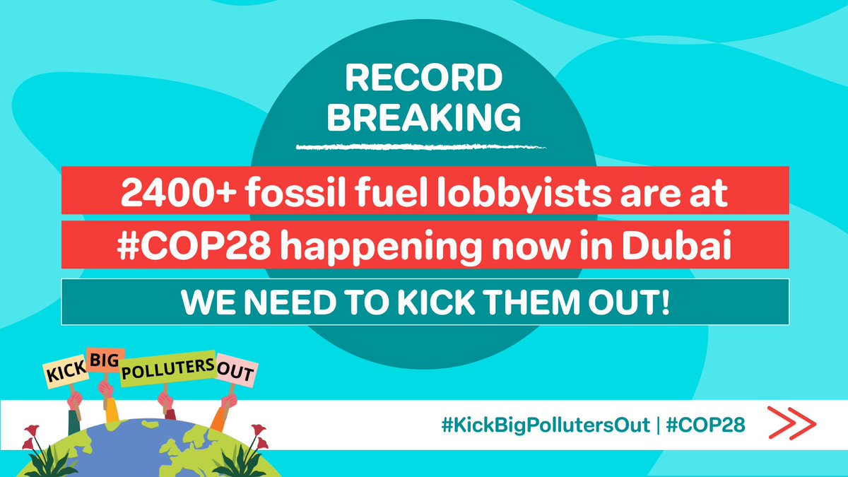 corporateeurope's tweet photo. 📣 BREAKING: Record number of fossil fuel lobbyists at #COP28 - more than 2400 !! - shows new analysis from #KickBigPollutersOut coalition.

Big Polluter interference costs millions of people their homes, livelihoods, and lives. 

#PollutersOut NOW!

https://t.co/Hv3DhLKfoW https://t.co/r80dLsLIZh