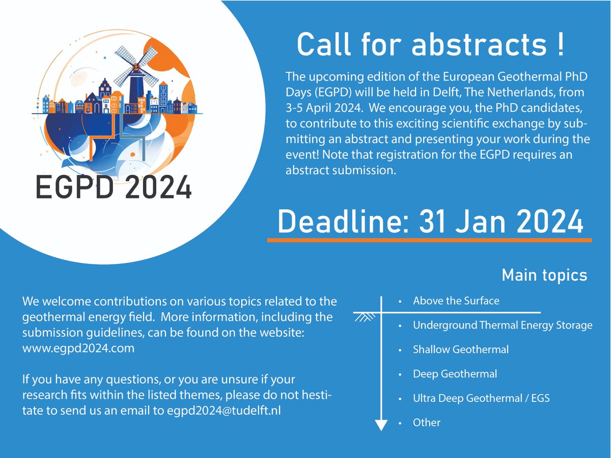 EGPD2024_Delft's tweet photo. CALL FOR ABSTRACTS #EGPD24

For those who need an invitation letter from EGPD2024 organise committee, please check the instruction here: https://t.co/C7fayRbLt9

If you have any questions, feel free to contact us at EGPD2024@tudelft.nl https://t.co/nbth9cCryQ