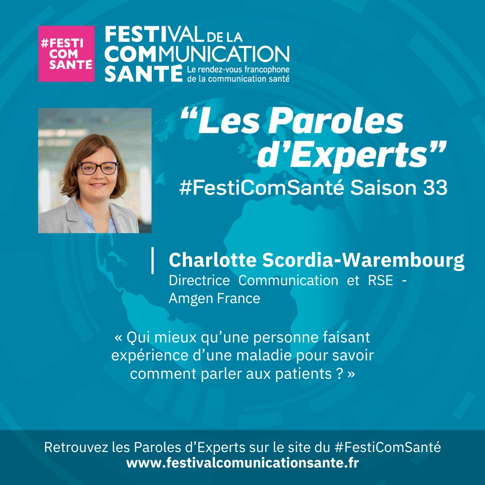FestiComSante's tweet photo. đŹNos Paroles dâexperts #festicomsante saison 33
đŁïž Charlotte @ChaWarembourg - Directrice #Communicationet #RSEâ @AmgenFrance a rĂ©pondu Ă nos deux questions :
1ïžâŁComment dĂ©finissez vous lâexpĂ©rience santĂ© dans votre activitĂ© ?
đŁïžÂ« LâexpĂ©rience santĂ© pour un laboratoire de biotechnologies, câest surtout sâassurer que les patients aient accĂšs au bon traitement au bon moment. Câest aussi participer, avec lâensemble des acteurs, Ă amĂ©liorer leurs parcours de soins et faire en sorte que leur expĂ©rience soit la plus facilitante possible. »
2ïžâŁ Comment communiquez vous sur celle-ci ?
đŁïž « LâexpĂ©rience patient permet de crĂ©er des campagnes de sensibilisation plus justes. Qui mieux quâune personne faisant expĂ©rience dâune maladie pour savoir comment parler aux patients ?
Câest pour cela que nous travaillons avec les associations ou patients experts pour co-crĂ©er nos campagnes.»
A retrouver dans son intĂ©gralitĂ© đhttps://t.co/PlYnFdNbtr
#festicomsante #expert #comsante #experience #patient #pharma #santé #association #patients
cc @NoelDominique @EricPhelippeau