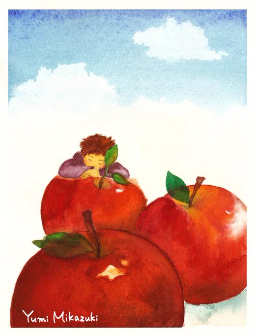 寝てるあいだにしれっと発芽する林檎 #イラスト