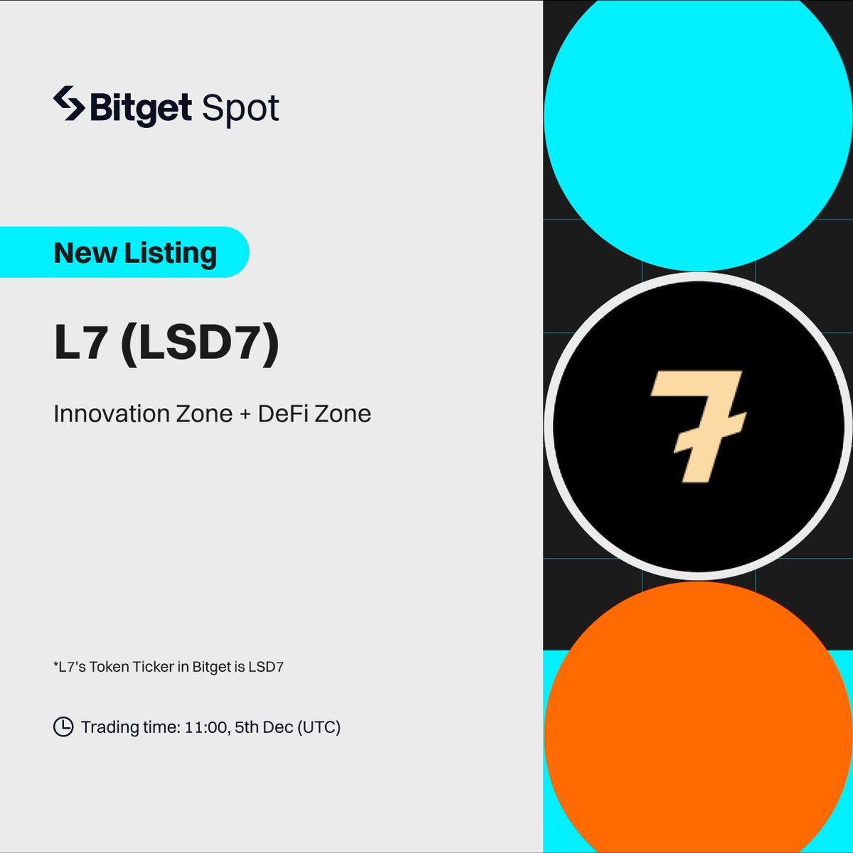 BitgetIndia's tweet photo. New Spot Listing on #Bitget!
🔥Bitget will list $LSD7/USDT in the Innovation Zone and #DeFi Zone
✅ Deposits now open!
⏰ Trading time: Dec 5, 11:00 (UTC)
👉 Listing Info:
https://t.co/2KLV7nveXW
👉 Campaign Info: share 1,248 #LSD7
https://t.co/XH34BfQuqj
🤝 Join the community
https://t.co/37dFiRoVUg
@L7_Global #L7