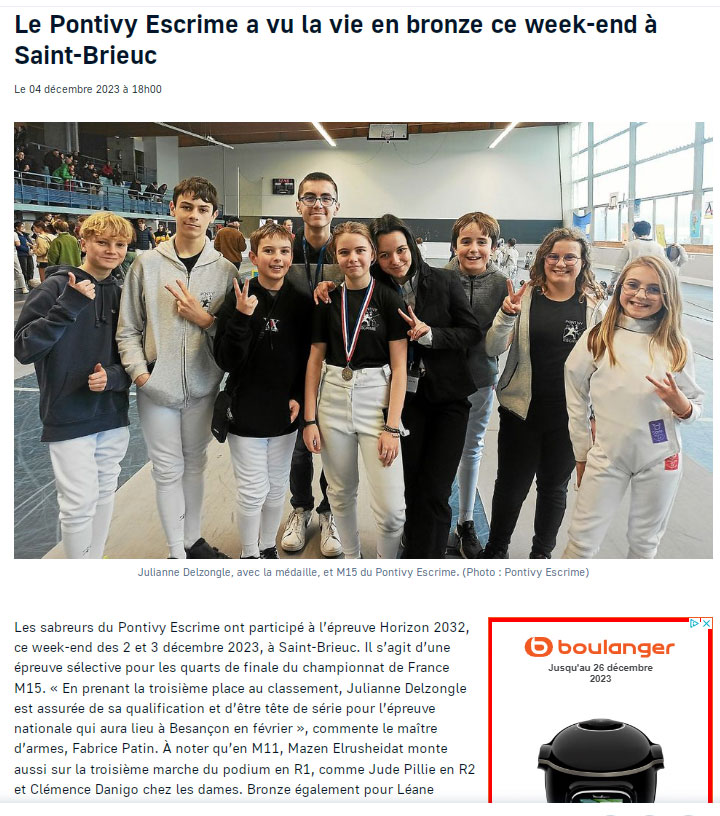 Le Cercle de l'épée Saint-Brieuc sabre au clair