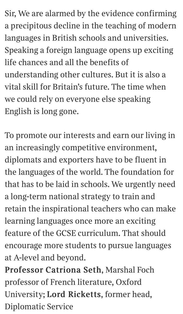 Steven Wilson (@drstevenwilson) on Twitter photo Important series of letters in today’s Times on the national importance of language learning and cultural awareness, inc. by <a href="/CatrionaSeth/">Catriona Seth @catrionaseth.bsky.social</a> and <a href="/LordRickettsP/">Peter Ricketts</a> thetimes.co.uk/article/times-… Important series of letters in today’s Times on the national importance of language learning and cultural awareness, inc. by <a href="/CatrionaSeth/">Catriona Seth @catrionaseth.bsky.social</a> and <a href="/LordRickettsP/">Peter Ricketts</a> thetimes.co.uk/article/times-…