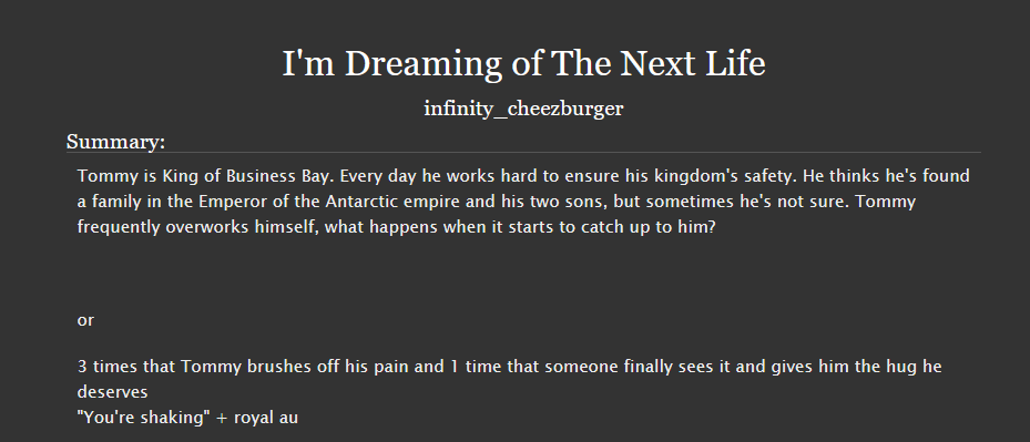 SbiFics's tweet photo. I'm Dreaming of The Next Life by infinity_cheezburger

https://t.co/8waNh6nSSV

Warnings: Blood and Injury, Illnesses

Words: 4177

Completed 🌸
🦝 https://t.co/KhtvyXiVNw