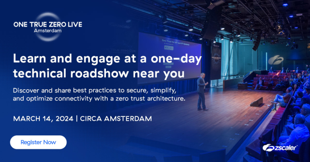 andrevanbuiten's tweet photo. One True Zero Live is back! Join us in Amsterdam on March 14, as we deep dive on technical innovations and real customer implementations to help you take advantage of solutions for cyber threat protection, data protection, zero trust connectivity, and... https://t.co/203aM9eNCJ https://t.co/h5Sk4uj1Sq