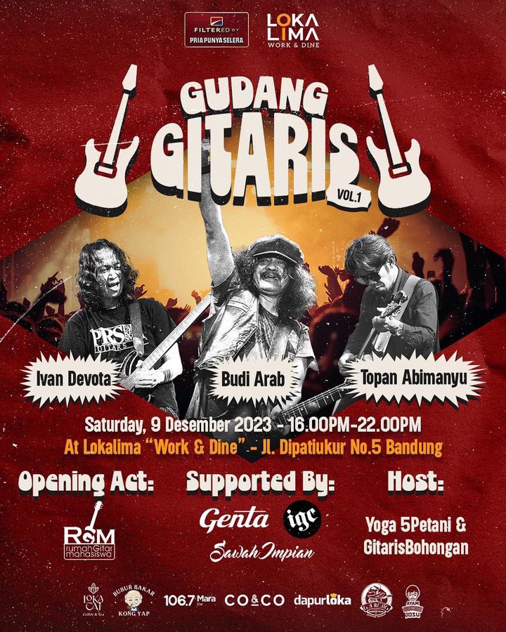 @lokalimabdg , @sawahimpian.store &amp; Present : 

#GudangGitaris Vol. 1 

<a href="/budiarab_/">Budi Arab</a> 
@topanabimanyu
@ivanfabiandevota

Opening acts : 
@rgm.upi

Supported by : 
<a href="/evntbdg/">Event Bandung</a>
<a href="/gentaguitar/">GentaGuitar</a> 
<a href="/igc/">Immortals Gaming Club</a>.official

Open Jamming Session 
 #indonesianguitarcommunity