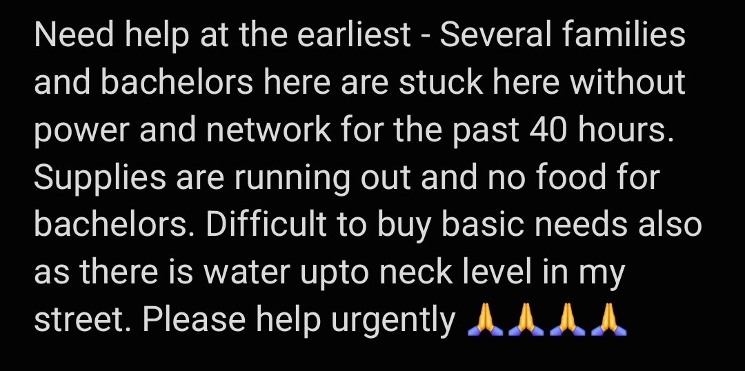 ghilli_butcher's tweet photo. HELP 🙏🙏🙏 No food to manage for the past 2 days 🙏 Waterlogged in streets upto neck level, unable to buy basic needs. Please help urgently 🙏🙏🙏

📍Raja Street, Devaraj Nagar, Saligramam

#ChennaiRains @chennaicorp @chennaipolice_ @TRBRajaa @spypotate @kishendas @Trendswoodcom https://t.co/AS3Oh1dDX6