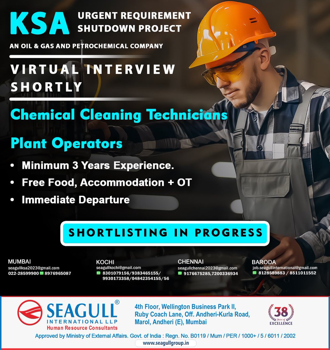 hrd1_seagull's tweet photo. 🇸🇦Ksa Jobs 
‼️Urgent Requirement 
💻Virtual Interview Shortly 
✔️Shutdown Project - Shortlisting In Progress 
📍Location- Mumbai , Kochi , Chennai , Baroda
.

.

.
#ksajobs #seagull #mumbaijobs #kochijobs #chennaijobs #barodajobs #chemicalcleaningtechnicians #plantoperators https://t.co/lzOju2TpBE