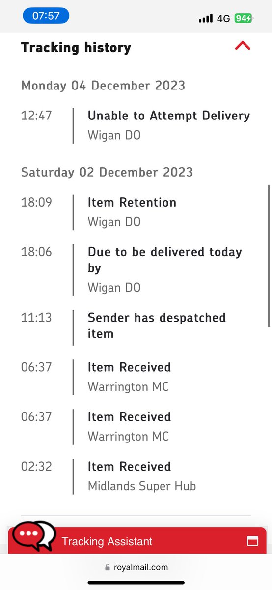 chriswafc's tweet photo. What’s going on here @RoyalMailHelp this was a tracked 24 parcel expected Saturday and you haven’t even attempted delivery yet. https://t.co/76NEpxbmkJ