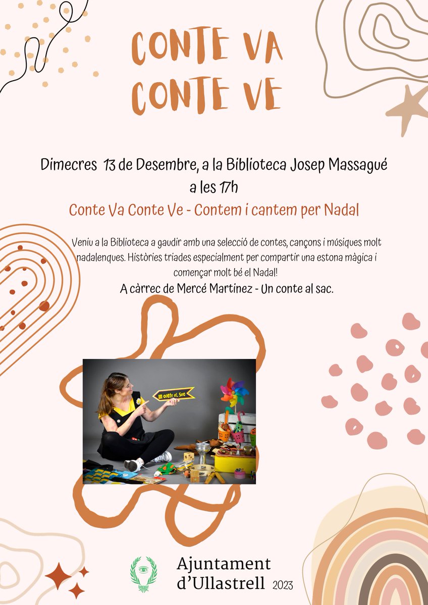 ajullastrell's tweet photo. Dimecres 13 de desembre
Conta va conte ve: "Contem i cantem per Nadal"
Gaudirem d'una selecció de contes, cançons i músiques molt nadalenques. 
Amb Mercè Martínez - Un conte al sac
LLoc: Biblioteca Josep Massagué
Hora: 17:00 https://t.co/SsQsfCSRwC