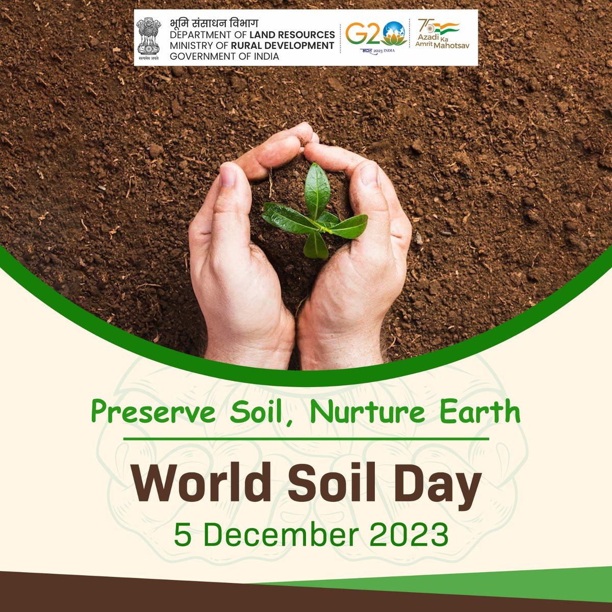 DoLR_MoRD's tweet photo. Let's nurture the ground beneath our feet for a flourishing future. Celebrate World Soil Day.
#DILRMP #DOLR #ViksitBharatSankalpYatra #HamaraSankalpViksitBharat https://t.co/S2M9UL8dmo