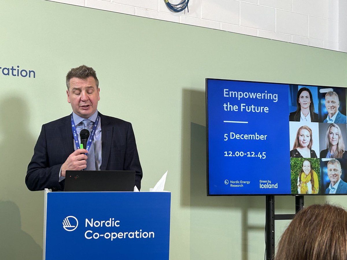 ORGrimsson's tweet photo. The #Icelandic Minister of #Climate and #Energy ⁦@GudlaugurThor⁩ speaking in the #Nordic Pavilion at ⁦@COP28_UAE⁩ . Empowering the Future session. https://t.co/MmCd0hCK5w