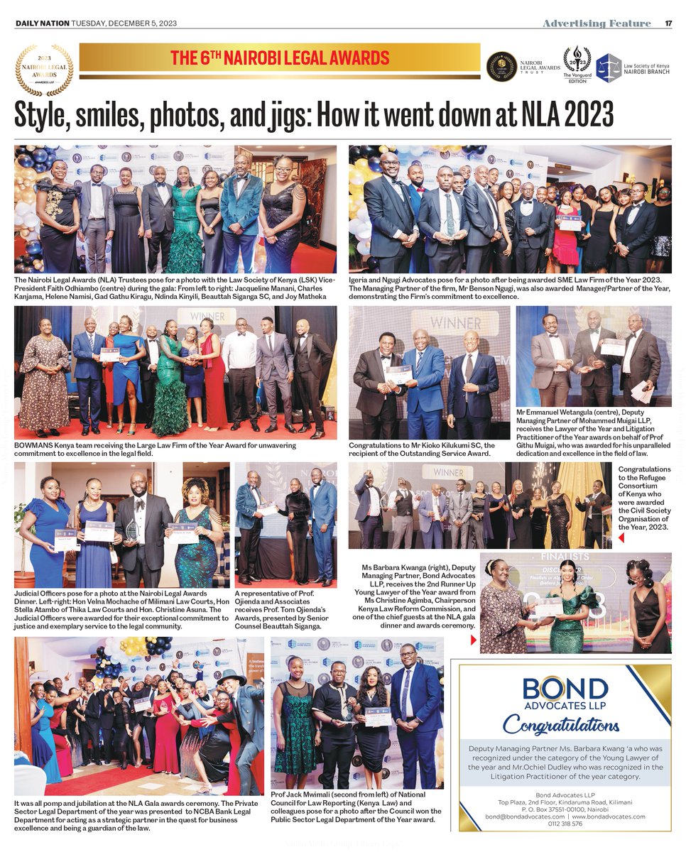 🌟💼Unveiling the NAIROBI LEGAL AWARDS SUPPLEMENT 2023- Daily Nation (12/5/23)📰 

In today's @NationAfrica, we relive last month's Gala that left us over the moon!

Grab your copy today to access the full list of Awardees 2023- get your hands on the Daily Nation today!

#NLA2023