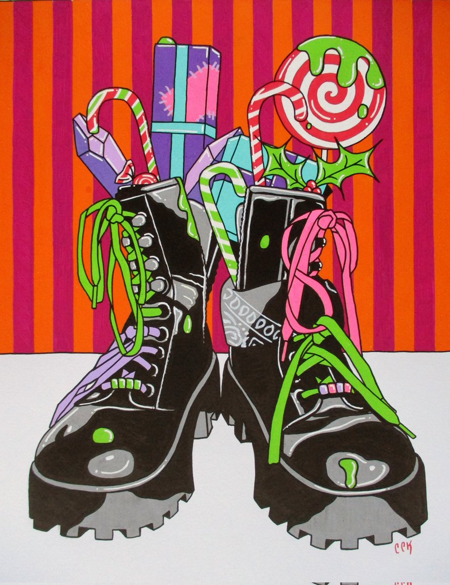 It's the 5th #Krampusnacht 'Nice' Boots #Posca #Drawing on <A3 paper
#art #artist #artwork #independentartist #christmas #mythology #legend  #christmasdrawing #krampusart #stnicholas #stnicholasday #krampus #candycane #gifts #punk #punkboots #december5th #festiveart #illustration