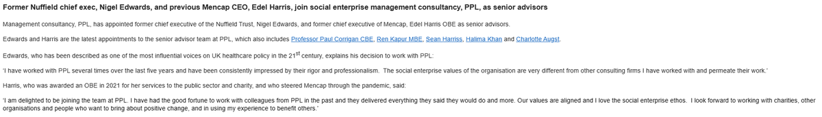 @PPLthinks consultancy is announcing @nedwards_1 and Edel Harris becoming advisors