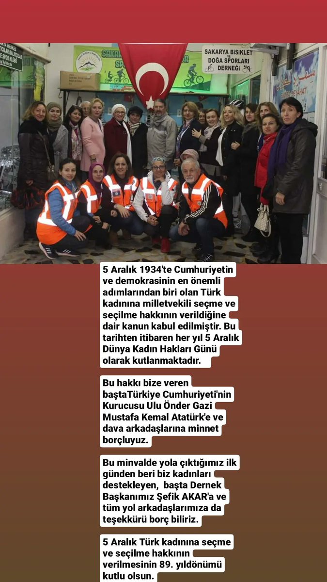 5 Aralık Türk kadınına seçme ve seçilme hakkının verilmesinin 89. yıldönümü kutlu olsun.