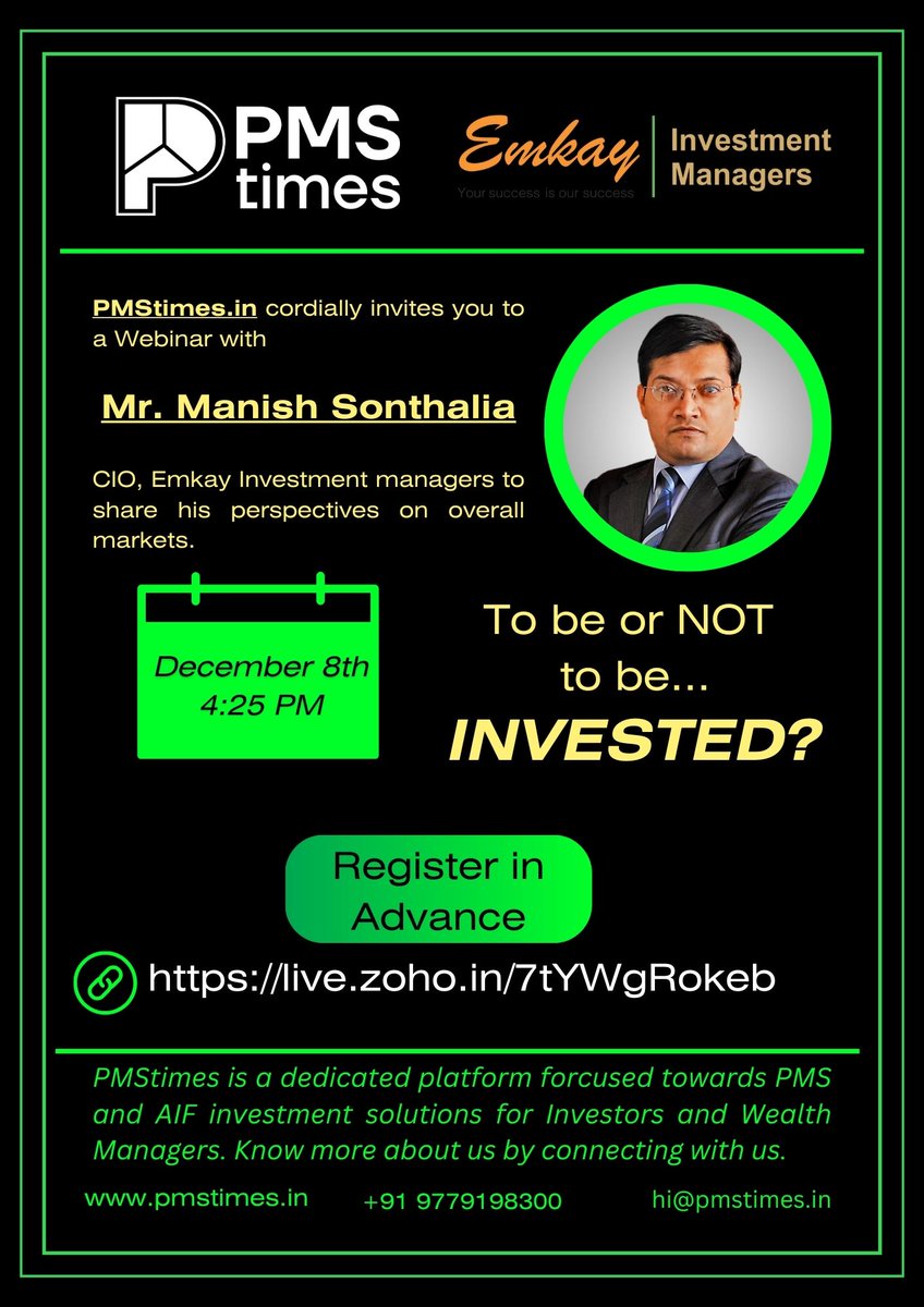pmstimesindia's tweet photo. Join on 8th for an exciting webinar with Mr. Manish Sonthalia of @EmkayInvestment 
Manish would share his views on everything that's happening around and its effects on the markets.

Register Now - https://t.co/VQGlv4RQkV

#Pmstimes #Nifty #equities #NiftyBank #nifty50 https://t.co/KSHCI5tlvV