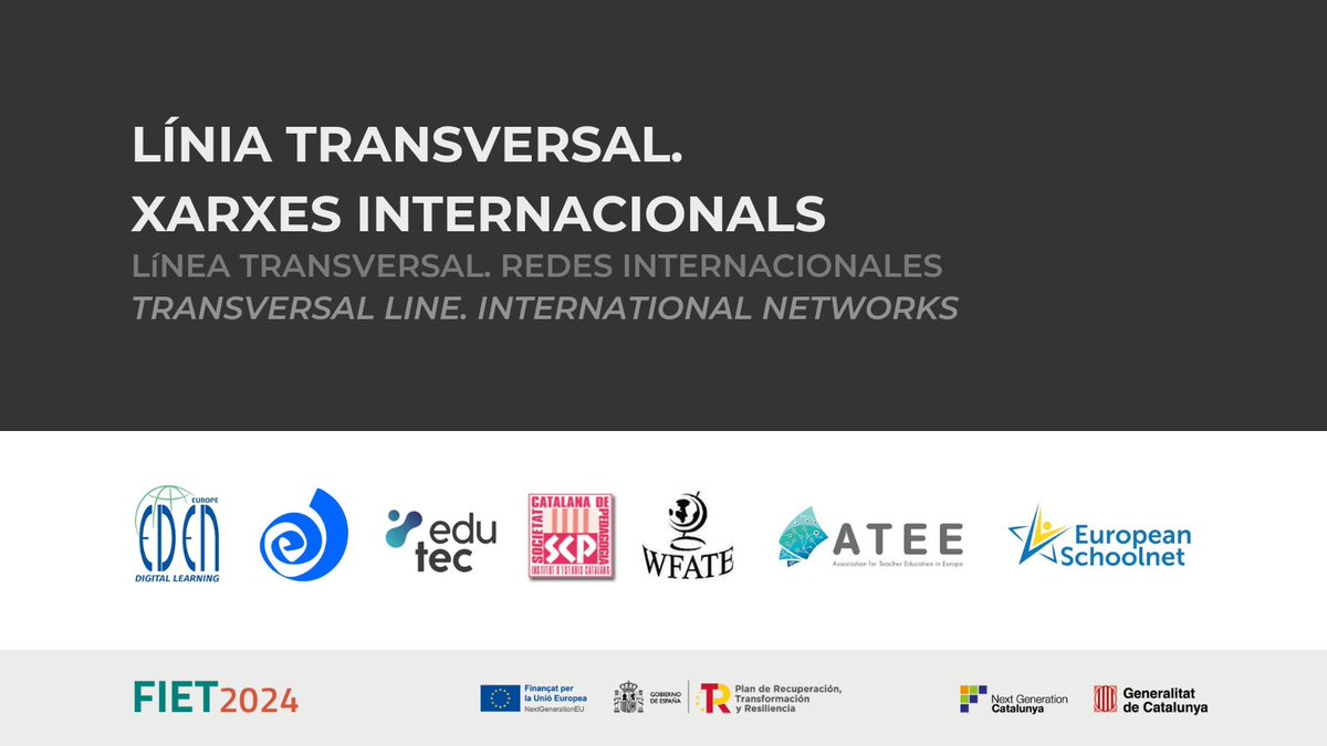 fietcat's tweet photo. We are pleased to announce the transversal line called International Networks in addition to the 11 work lines of #FIET24 Some of the participants:
@jduart (Leadership) @EDEN_DLE
@_edutec_
@ciberespiral
@SCP_IEC
@ATEE_Brussels
#WFATE
@eu_schoolnet
#NextGenerationEU https://t.co/yh3m6Rtxit