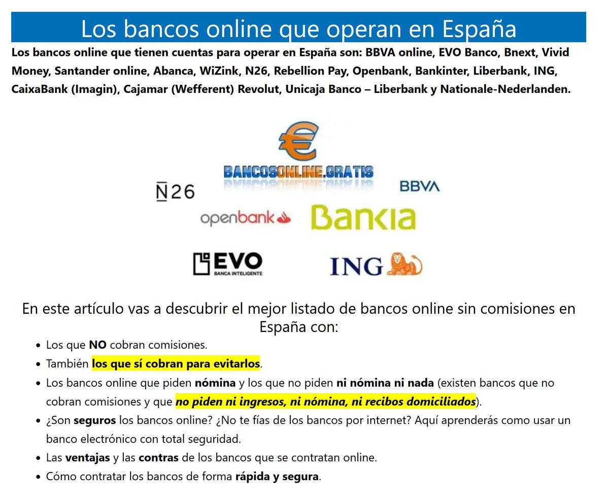 🏦✨ 14 Bancos online sin comisiones en España. Sin requisitos de nómina, con total seguridad y facilidad digital. 📲💰

Descubre cómo en nuestro artículo más reciente 👉 [bancosonline.gratis]

#BancaOnline #Economía #SinComisiones #FinanzasDigitales