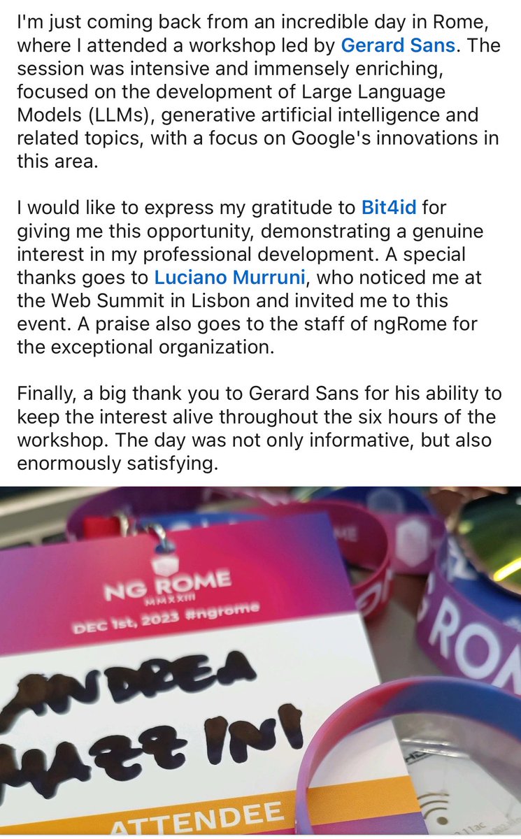 gerardsans's tweet image. Most people don’t realise the amount of work that goes into a 6h workshop compared to a 25 min talk
It can take you between 3 to 5 times more to prepare
For this reason alone it’s very nice to receive good feedback from attendees
#GoogleDeveloperExpert #ai