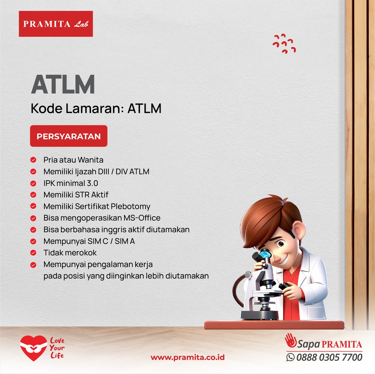pramitalab_id's tweet image. KESEMPATAN BERKARIR PRAMITA LAB SEMARANG

Lamaran kami terima paling lambat pada tanggal 15 Desember 2023 melalui link berikut:
bit.ly/Recruitment_PR…

instagram.com/p/C0dvmd1hKWB/…

#LowonganPekerjaan #Karir #loker #Radiografer #CS #marketing #Perawat #DokterUmum #SDM #IT