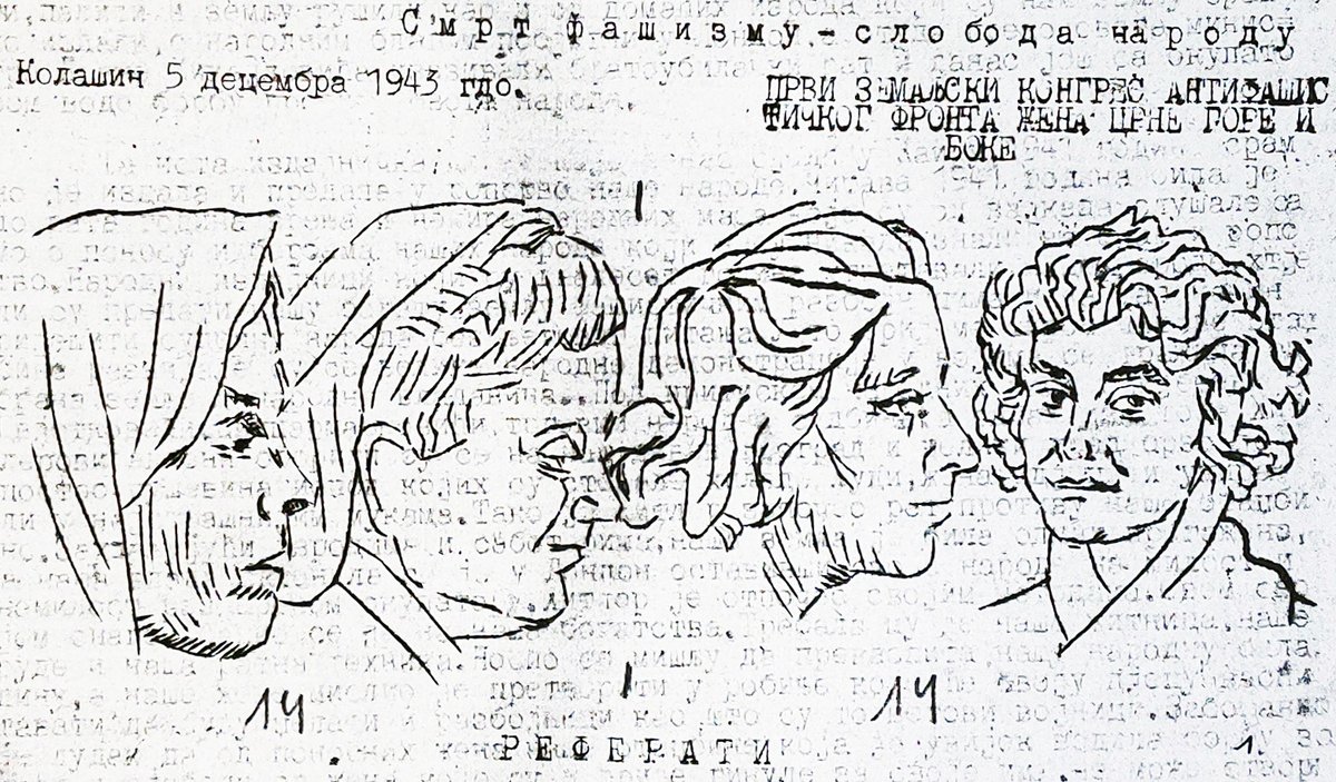CDT_CrnaGora's tweet photo. #80god
5-6. 12. 1943.

U Kolašinu je održan je Prvi kongres Antifašističkog fronta žena Crne Gore i Boke. U zgradi gimnazije sastalo se oko 400 delegatkinja. Donešena je rezolucija u kojoj je formulisano da je cilj AFŽ-a da “organizaciono poveže najšire mase žena, da učvrsti njihovo jedinstvo, da organizuje sistematsku pomoć NOVJ” i dr. Upućen je i proglas u kome se žene pozivaju “da ulože sve snage u borbi za slobodu i protiv njemačkih okupatora i domaćih izdajnika”.