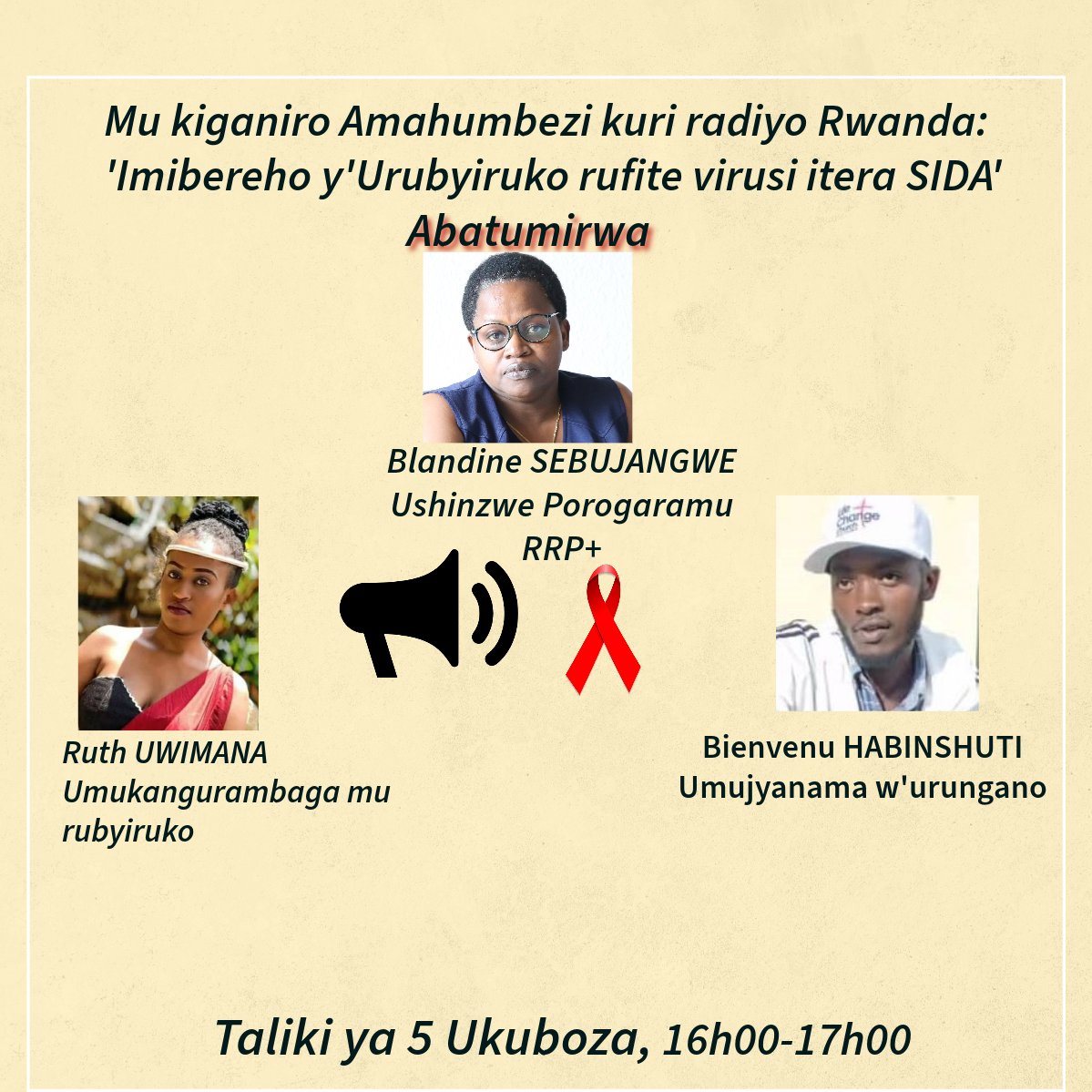 Ntucikwe n'ikiganiro ‘Amahumbezi’ kuri radiyo Rwanda kivuga ku mibereho y’urubyiruko rufite Virusi itera SIDA. Ni kuva saa 16h00-17h00 @RwandaHealth @RBCRwanda