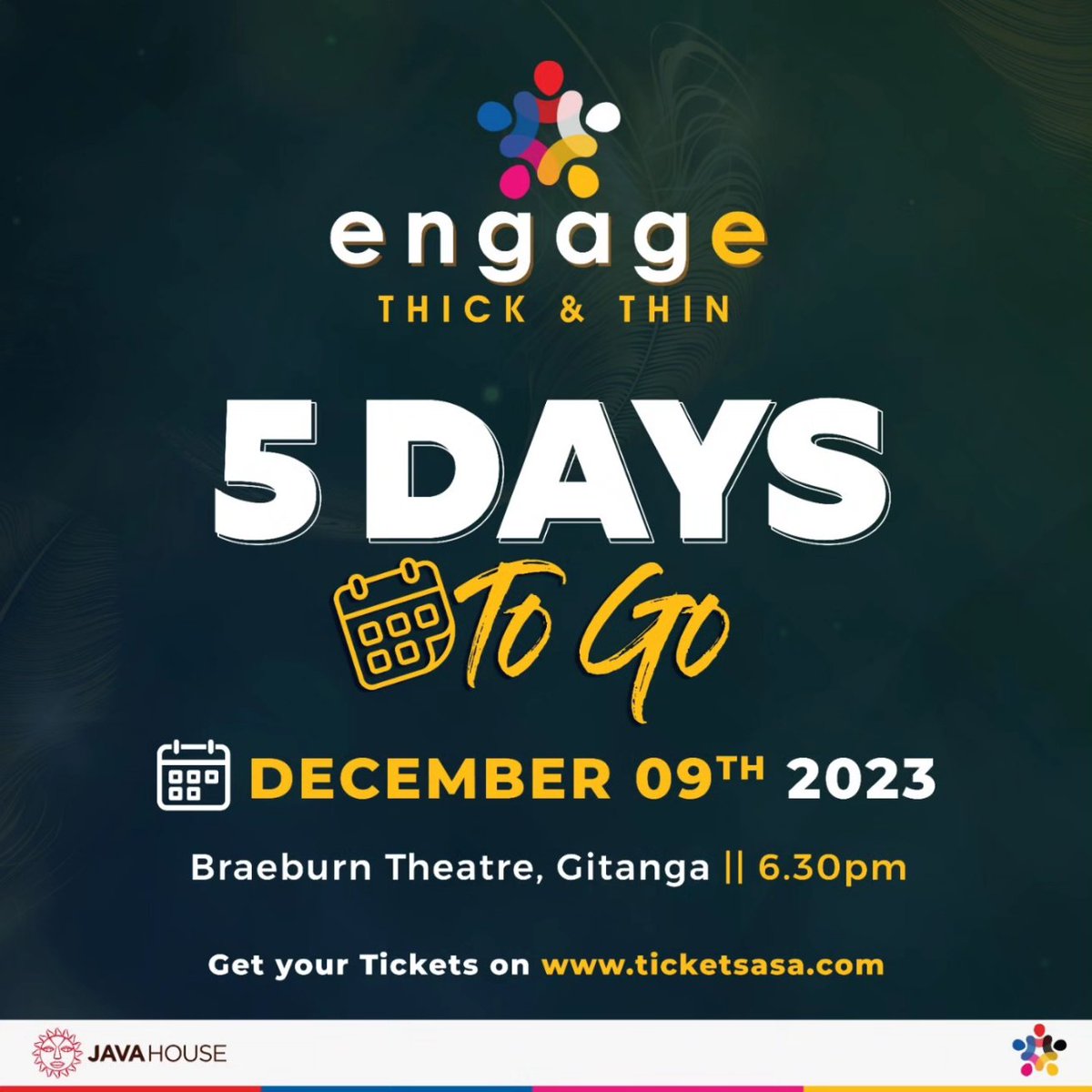 SPECIAL OFFER!
Buy a ticket and get one free. Offer valid on Wednesday from 2:00pm-6:00pm 6th Dec. Head on to bit.ly/EngageTickets to get your ticket. #engage #thick&thin  #TicketsOnSale #ticketoffer #offer