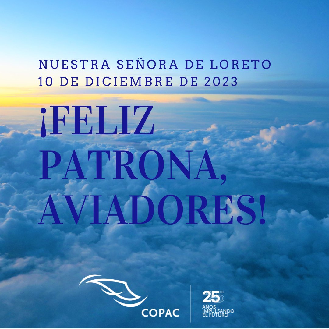 👩‍✈️🧑‍✈️🛩️🚁✈️Hoy, 10 de diciembre, es una fecha señalada en el calendario. Celebramos el día de Nuestra Señora de Loreto, patrona de la #Aviación. ¡Desde el COPAC os deseamos una Feliz Patrona a todos los aviadores y profesionales del sector aéreo! ¡Felices vuelos!