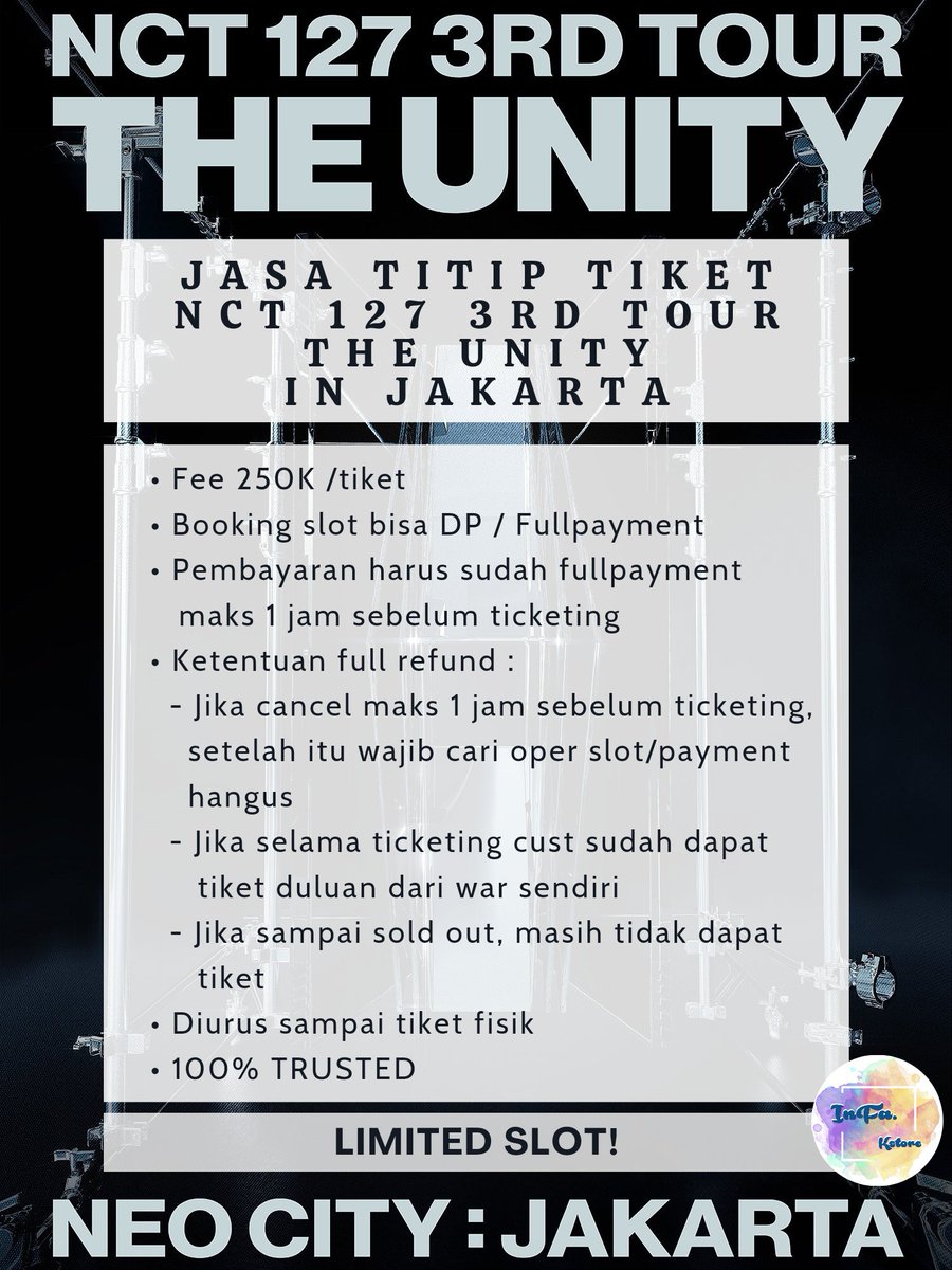 InFa_Kstore's tweet image. JASA TITIP TIKET
[ NCT 127 3RD TOUR : THE UNITY in JKT ]

💸 Fee 250K /tiket
✅️ 100% TRUSTED
✅️ Join grup WhatsApp

✨️DM for more info/booking

t. open jastip ticket war jaswar konser jakarta neo city 

#NEOCITY_THE_UNITY_JAKARTA
#NCT127_NEOCITY_THE_UNITY
#THEUNITYINJAKARTA