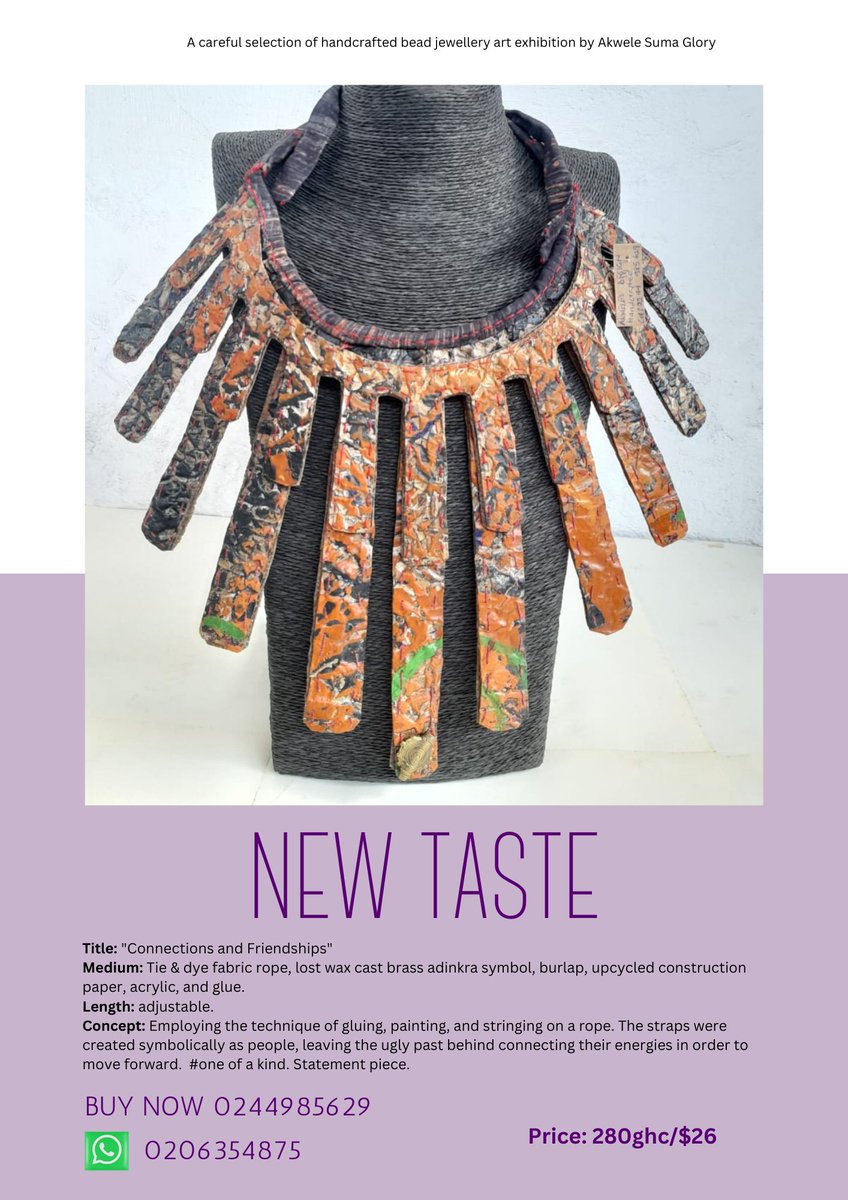 WomenArts's tweet photo. Artist’s Statement, Wōjē Shōŋŋ Beadwork by Akwele Suma Glory 
Telling stories from the past that will propel us into the future: using beads as a means of expression. Beads play a vital role in the life of the Ghanaian, African.
It connects people to others, places, and times. https://t.co/r7mEm0TfTM