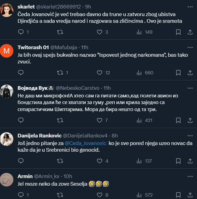 Slušala sam sinoć Čedu na spejsu. 
Besna standardna ekipa bila je pitoma bar dva sata, slušajući čoveka koji nije "pričao kao političar" nego ono što jeste - Čeda marry me.
Budim se jutros i kapiram, da Đinđić nije ubijen, danas bismo ga "voleli" kao Čedomira Jovanovića.