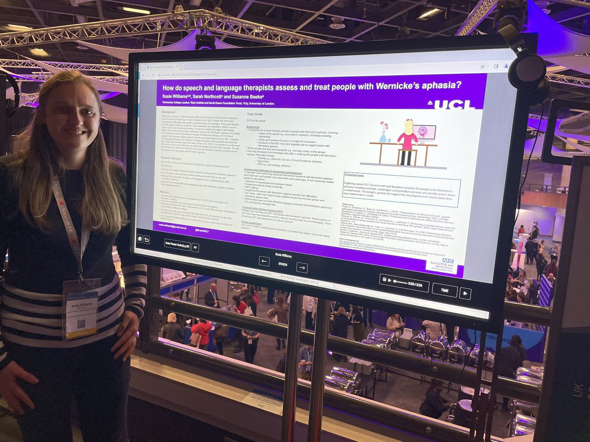 Susie Williams (@susiewslt) on Twitter photo How to speech and language therapists assess and treat Wernicke’s aphasia? Come and see my poster at #UKSF23 to find out about my study in progress. If you are an #SLT interested in taking part email me at susanna.williams.22@ucl.ac.uk <a href="/BCAphasia/">Better Conversations Lab</a> <a href="/SarahNorthcott8/">Sarah Northcott</a> How to speech and language therapists assess and treat Wernicke’s aphasia? Come and see my poster at #UKSF23 to find out about my study in progress. If you are an #SLT interested in taking part email me at susanna.williams.22@ucl.ac.uk <a href="/BCAphasia/">Better Conversations Lab</a> <a href="/SarahNorthcott8/">Sarah Northcott</a>