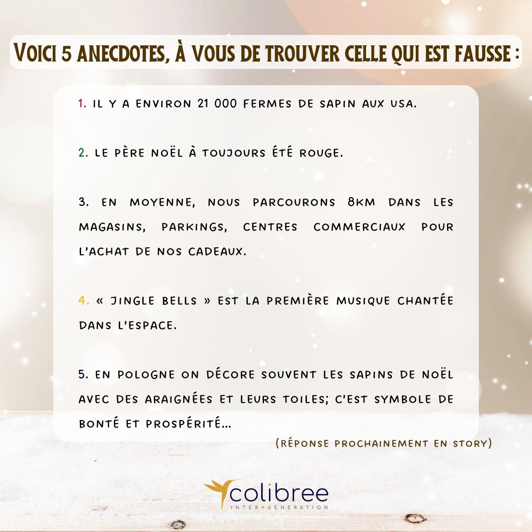 [ CALENDRIER DE L'AVENT JOUR 5 ] 🤔🎄

À vous de jouer ! Allez-vous trouver la fausse anecdote ? 😄

#noël #anectodes