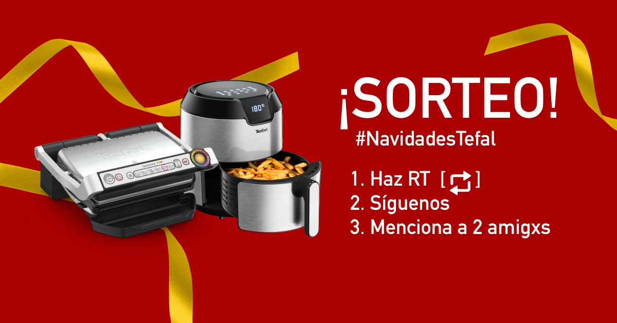 SORTEO #NavidadesTefal
📣 Participa y consigue un Optigrill+ o una Easyfry de Luxe en cada canal de TEFAL España: Facebook, Twitter e Instagram.📣

Haz [RT+Follow] y menciona a 2 personas
📆 Tienes tiempo hasta el 14/12 incluido.
¡Suerte!