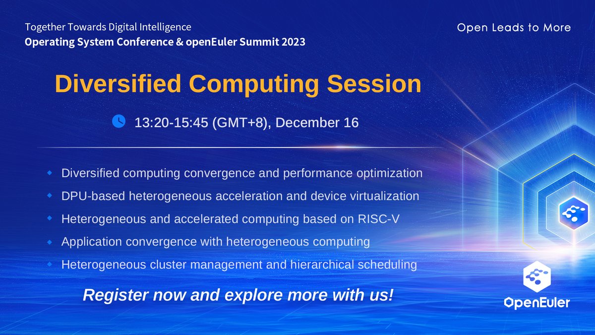 openEuler's tweet image. 🚀#OperatingSystem Conference &amp;amp; #openEulerSummit 2023🚀
Join us for the #DiversifiedComputing Session, where innovation knows no bounds. Get ready to be amazed by our mind-blowing exploration of #opensource!
Register now: linkedin.com/events/operati…
#AI #Linux #openEuler #OS #riscv