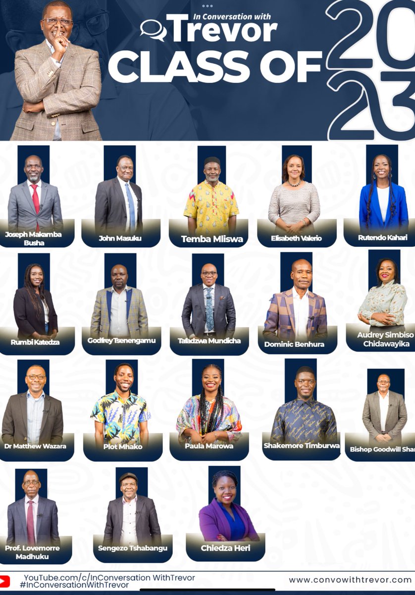 Trevor Ncube (@trevorncube) on Twitter photo I am grateful to the <a href="/ConvoWithTrevor/">In Conversation with Trevor</a> class of 2023. Each one of our guests touched and changed lives through the power of the story of their lived experiences. And some of the guests had doors opened by being on #icwt23 . I learnt a lot from each guest and I grow with each I am grateful to the <a href="/ConvoWithTrevor/">In Conversation with Trevor</a> class of 2023. Each one of our guests touched and changed lives through the power of the story of their lived experiences. And some of the guests had doors opened by being on #icwt23 . I learnt a lot from each guest and I grow with each
