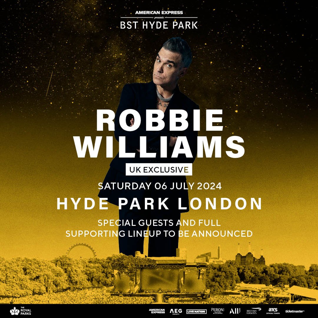 Robbie Williams makes his big return to Hyde Park in London on Saturday 6th July 2024. Get early ticket access - sign up by 10PM GMT this Wednesday 6th December for presale Thursday 7th December >> RobbieWilliams.lnk.to/LDN2024